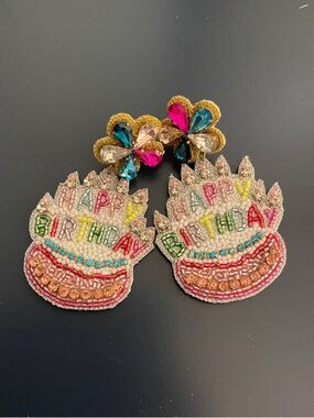 Colorful Beaded "Happy Birthday" Cake Earrings